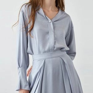 J.ING | Keren Light Blue Puff Sleeve Shirt (Light Steel Blue)